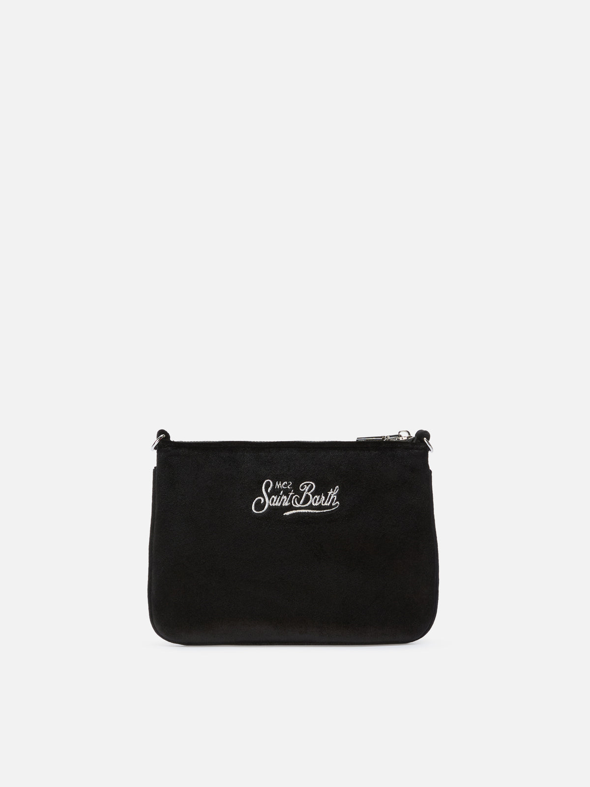 Bolso de hombro Black Mini Parisienne de terciopelo con bordado del logotipo 