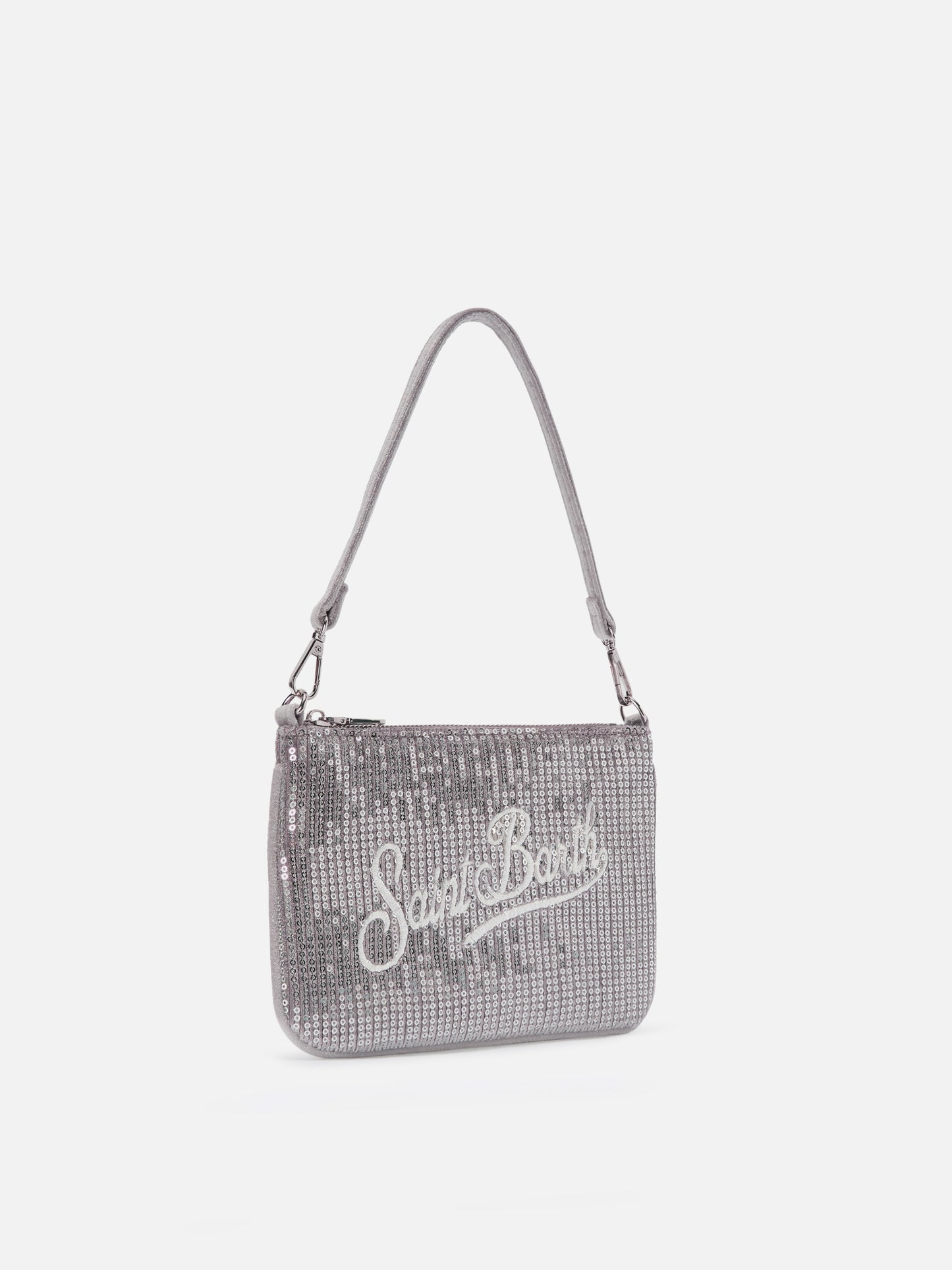 Borsetta a spalla Parisienne Mini Velvet grigia con paillettes