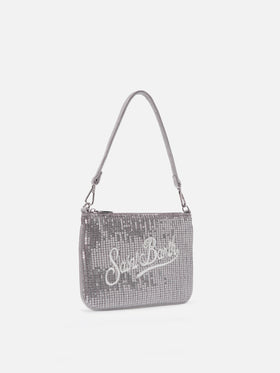 Borsetta a spalla Parisienne Mini Velvet grigia con paillettes