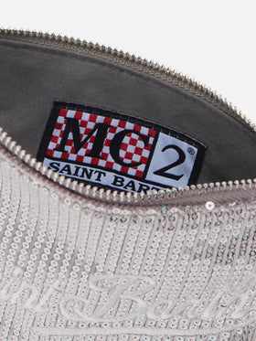 Borsetta a spalla Parisienne Mini Velvet grigia con paillettes