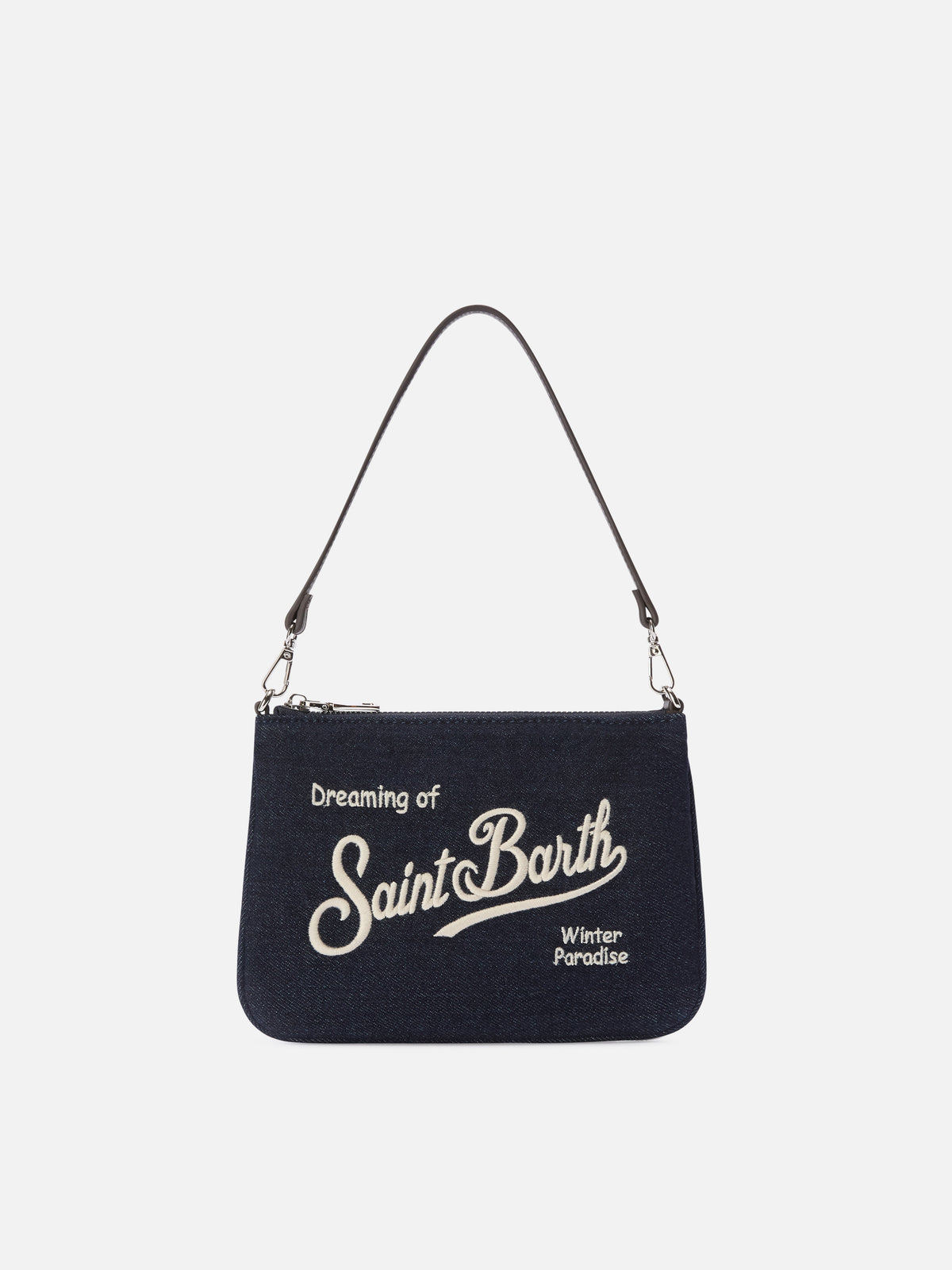 Blue Mini sac porté épaule Parisienne en denim avec logo brodé 