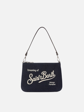 Blue Mini sac porté épaule Parisienne en denim avec logo brodé 