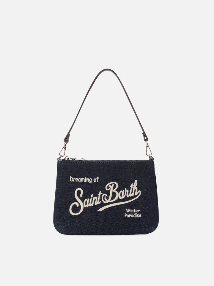 Blue Bolso de hombro Mini Parisienne de denim con bordado del logo 