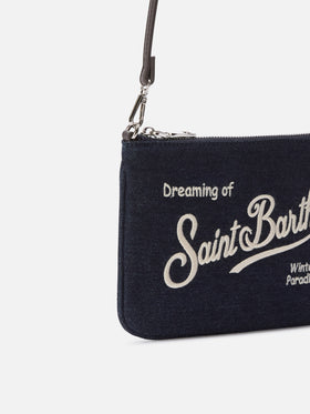 Blue Mini sac porté épaule Parisienne en denim avec logo brodé 