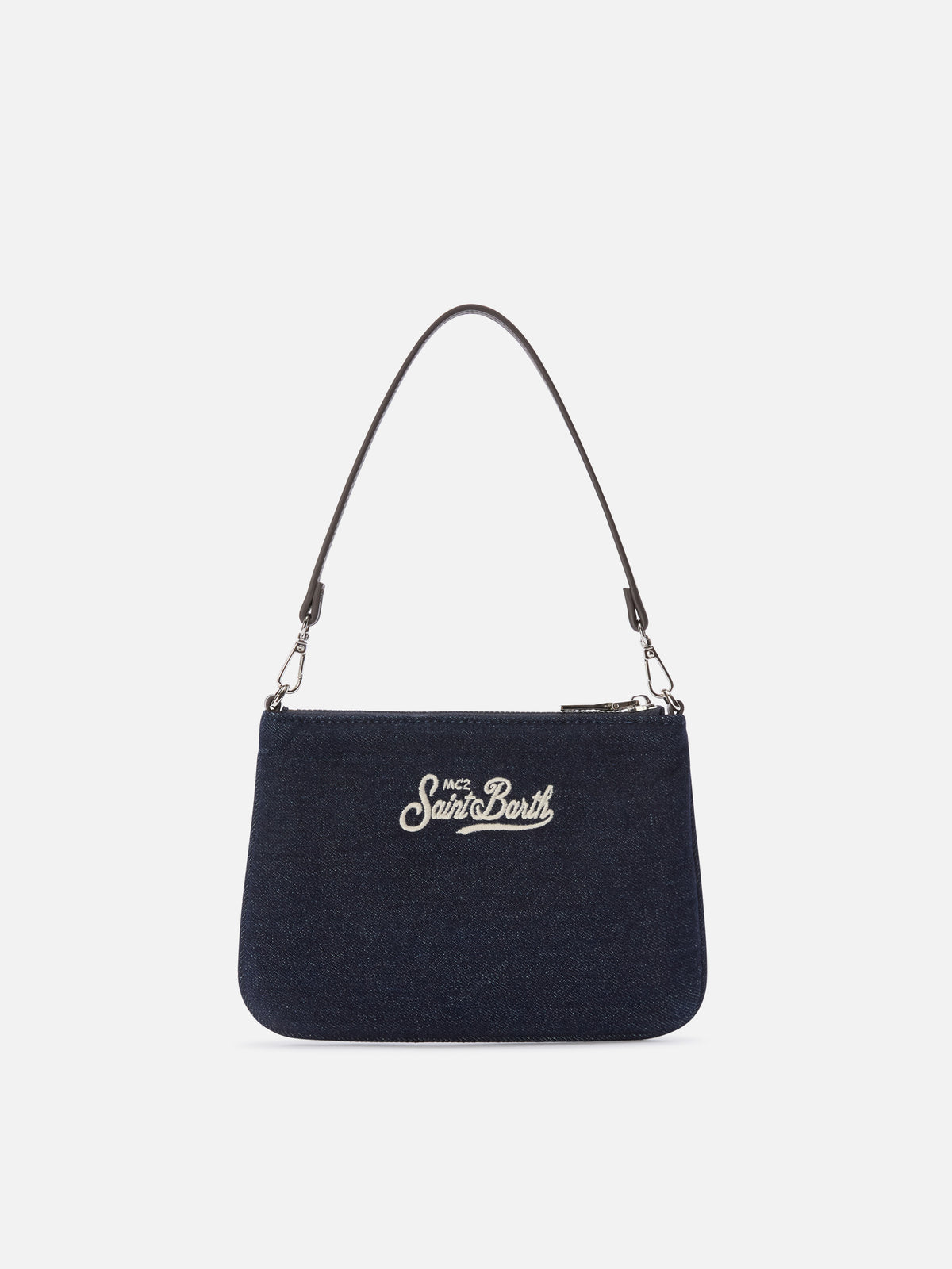 Blue Mini sac porté épaule Parisienne en denim avec logo brodé 