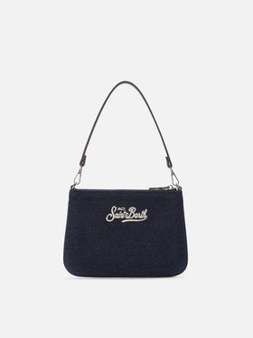 Blue Mini sac porté épaule Parisienne en denim avec logo brodé 