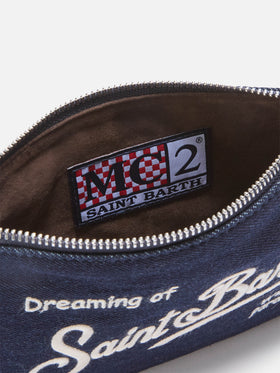 Blue Mini sac porté épaule Parisienne en denim avec logo brodé 