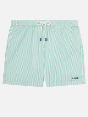 Patmos seersucker striped swim shorts in sage green and white