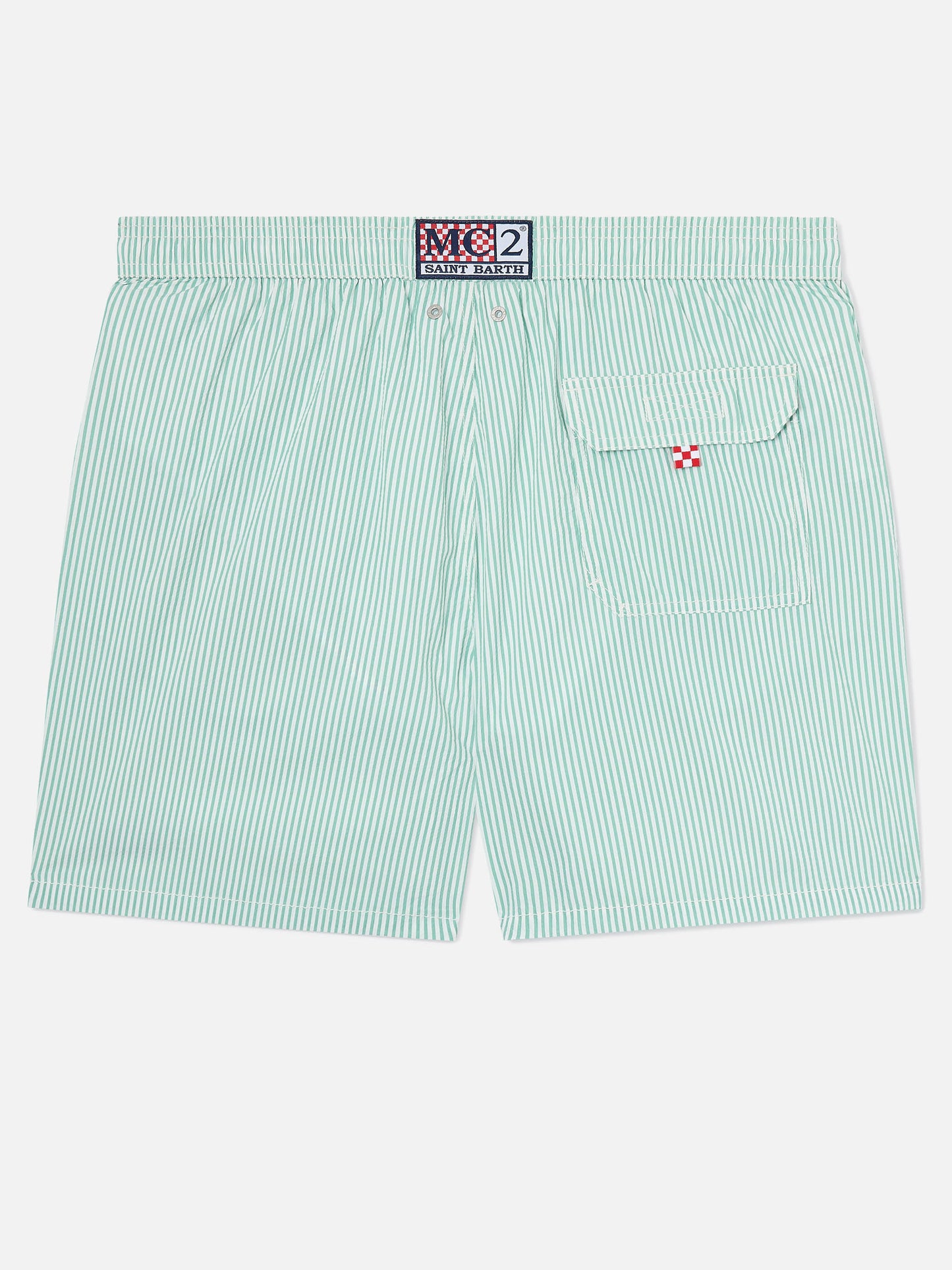 Patmos seersucker striped swim shorts in sage green and white