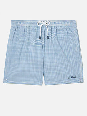 Patmos seersucker gingham swim shorts in blue and white