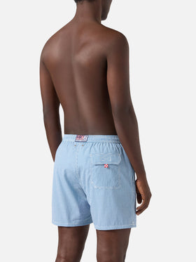 Patmos seersucker gingham swim shorts in blue and white