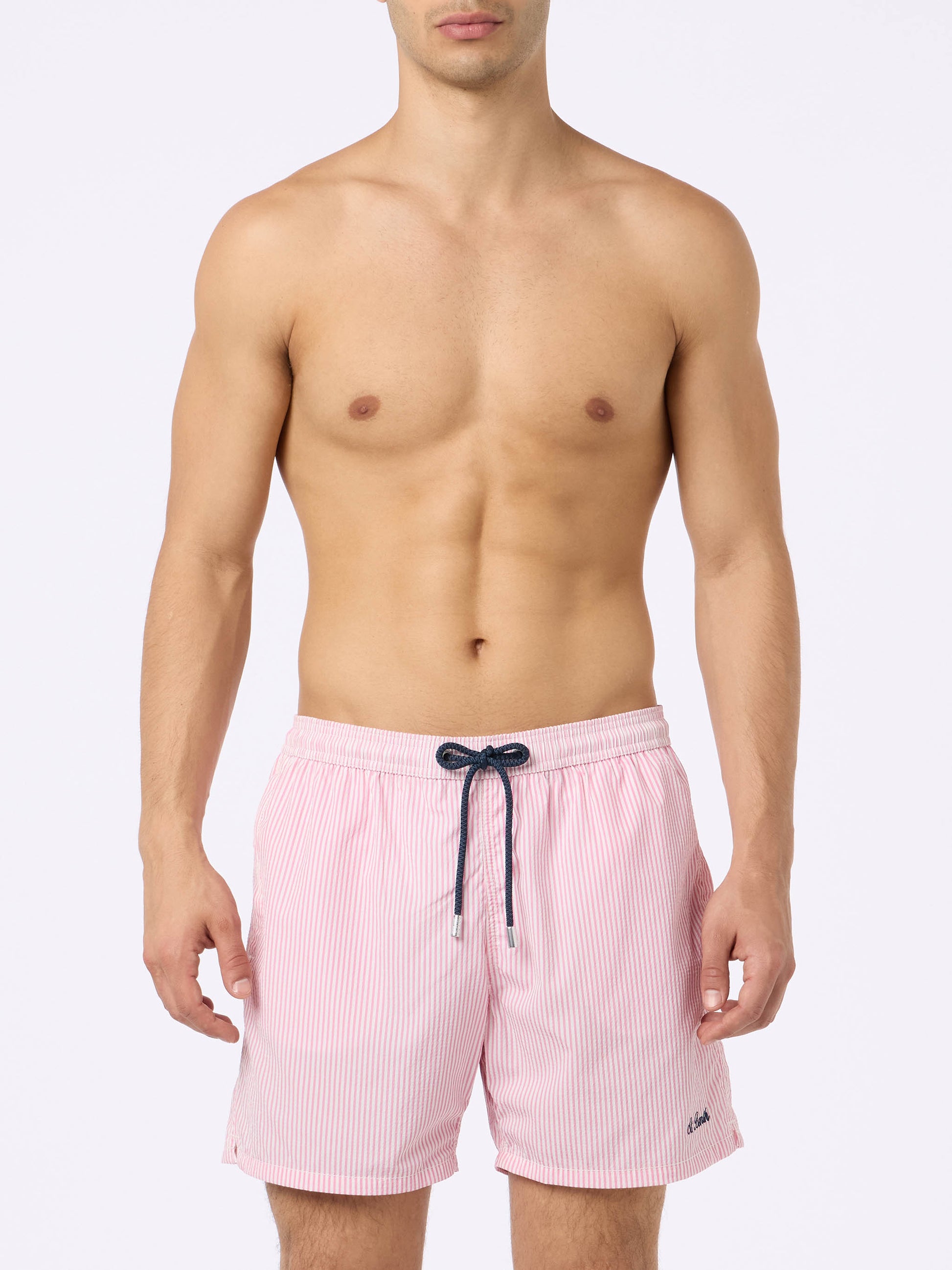 Seersucker pink striped classic light swim shorts Patmos - MC2 Saint Barth