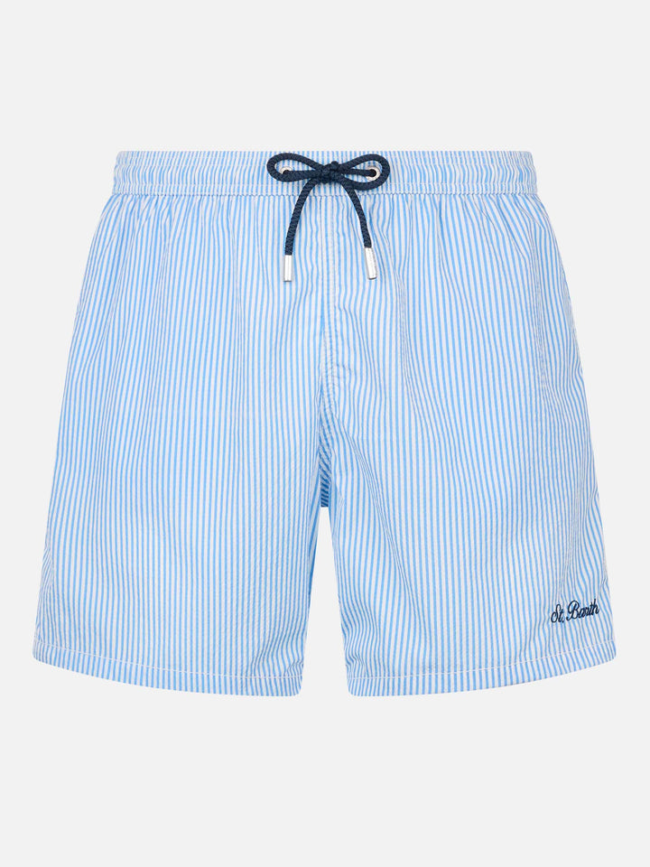 Seersucker light blue striped swim shorts Patmos - MC2 Saint Barth