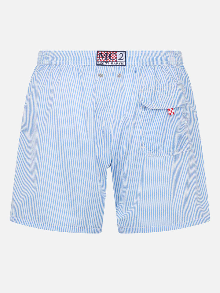 Seersucker light blue striped swim shorts Patmos - MC2 Saint Barth