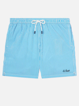 Patmos seersucker striped swim shorts in bluette and white