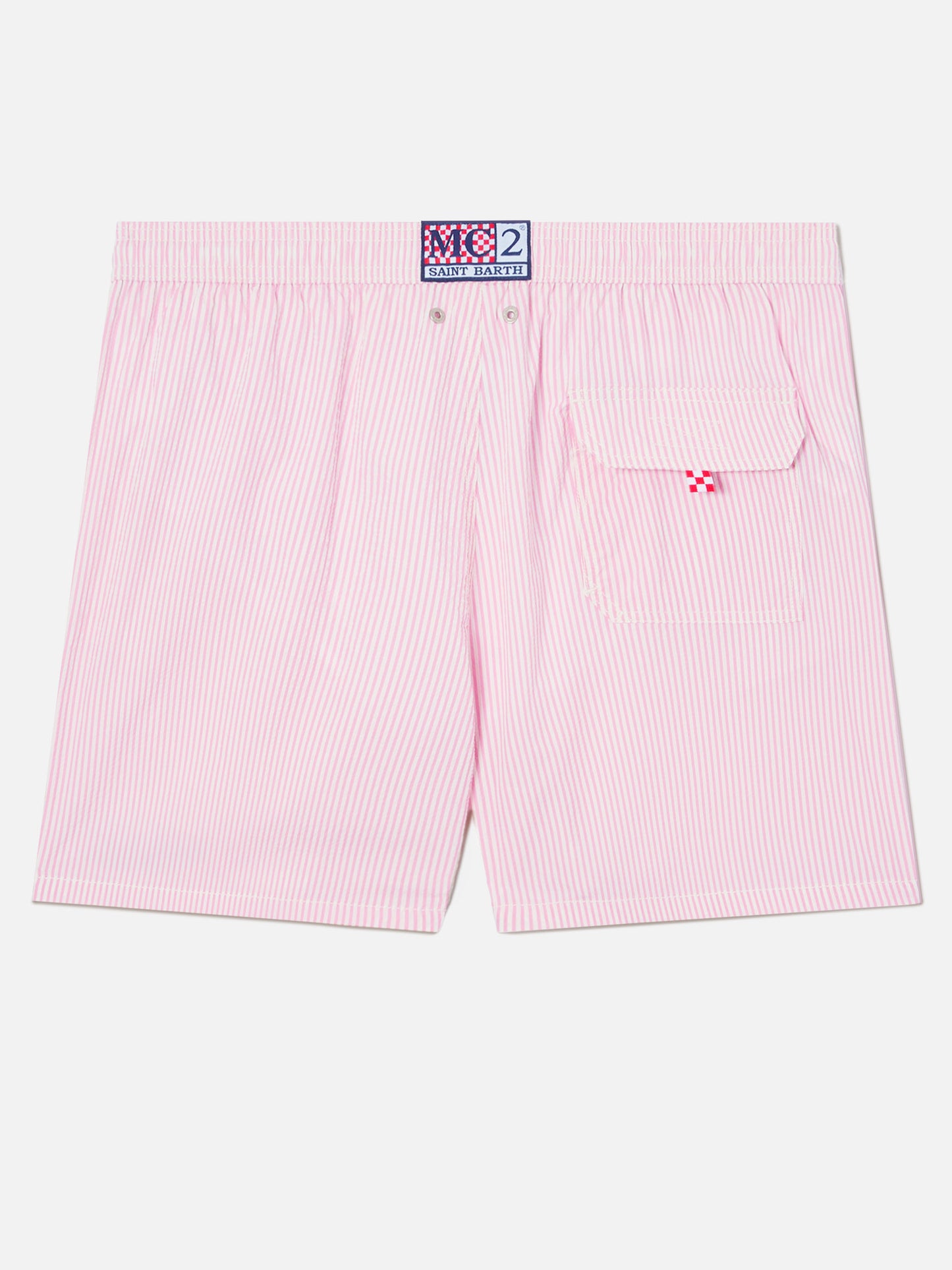Patmos seersucker striped swim shorts in pink and white