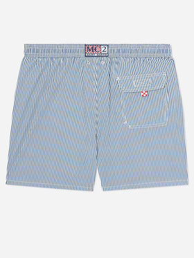 Costume mare Patmos in seersucker rigato blu navy e bianco