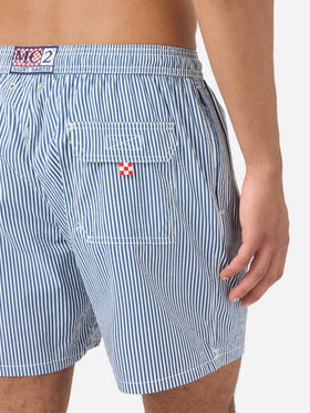 Costume mare Patmos in seersucker rigato blu navy e bianco