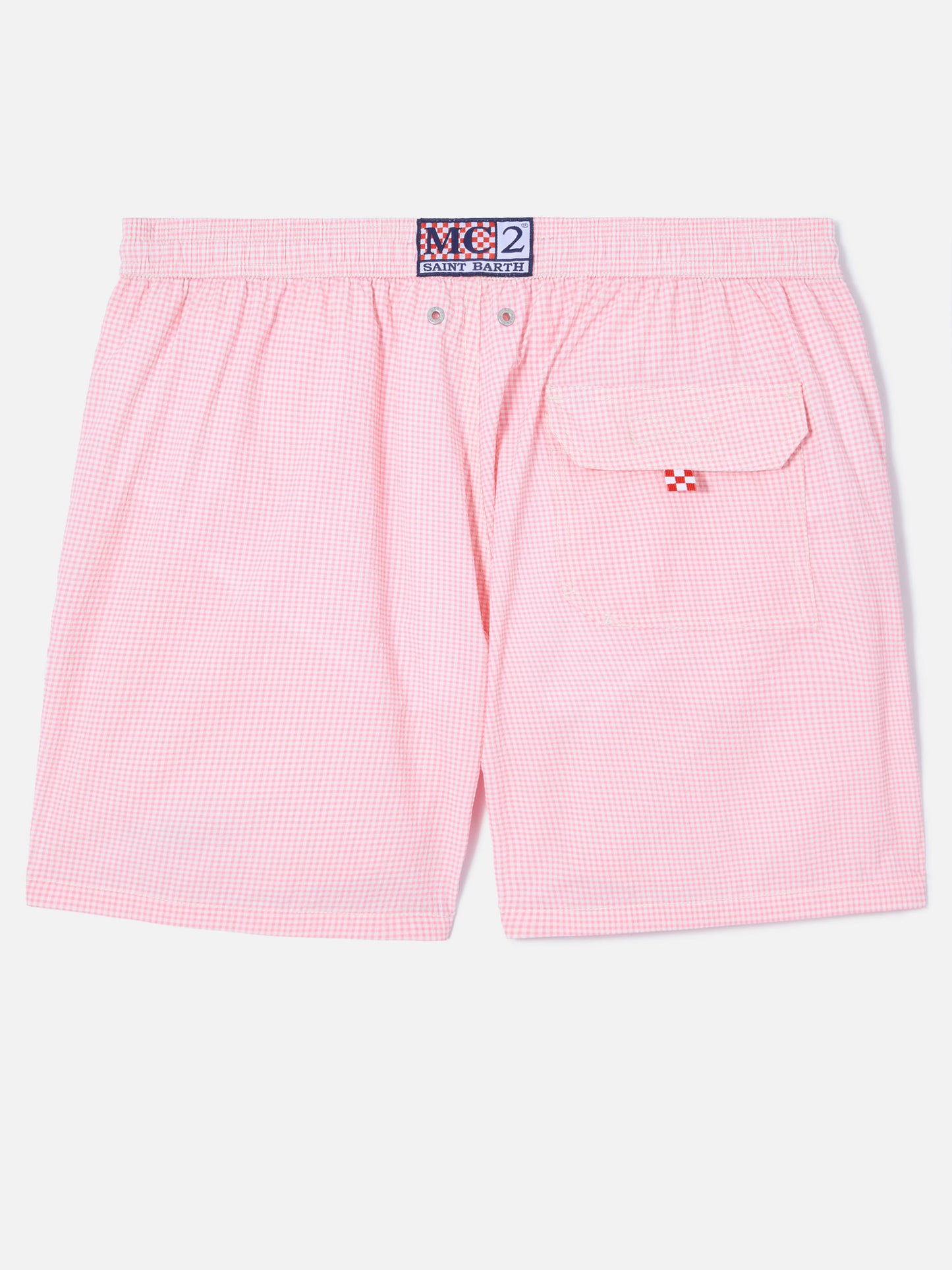 Patmos seersucker gingham swim shorts in pink and white