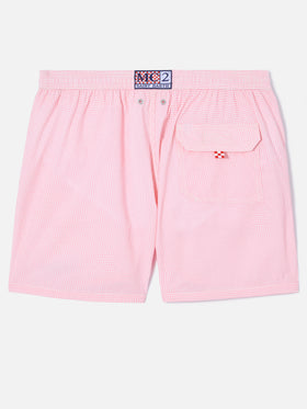 Patmos seersucker gingham swim shorts in pink and white