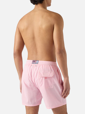 Patmos seersucker gingham swim shorts in pink and white