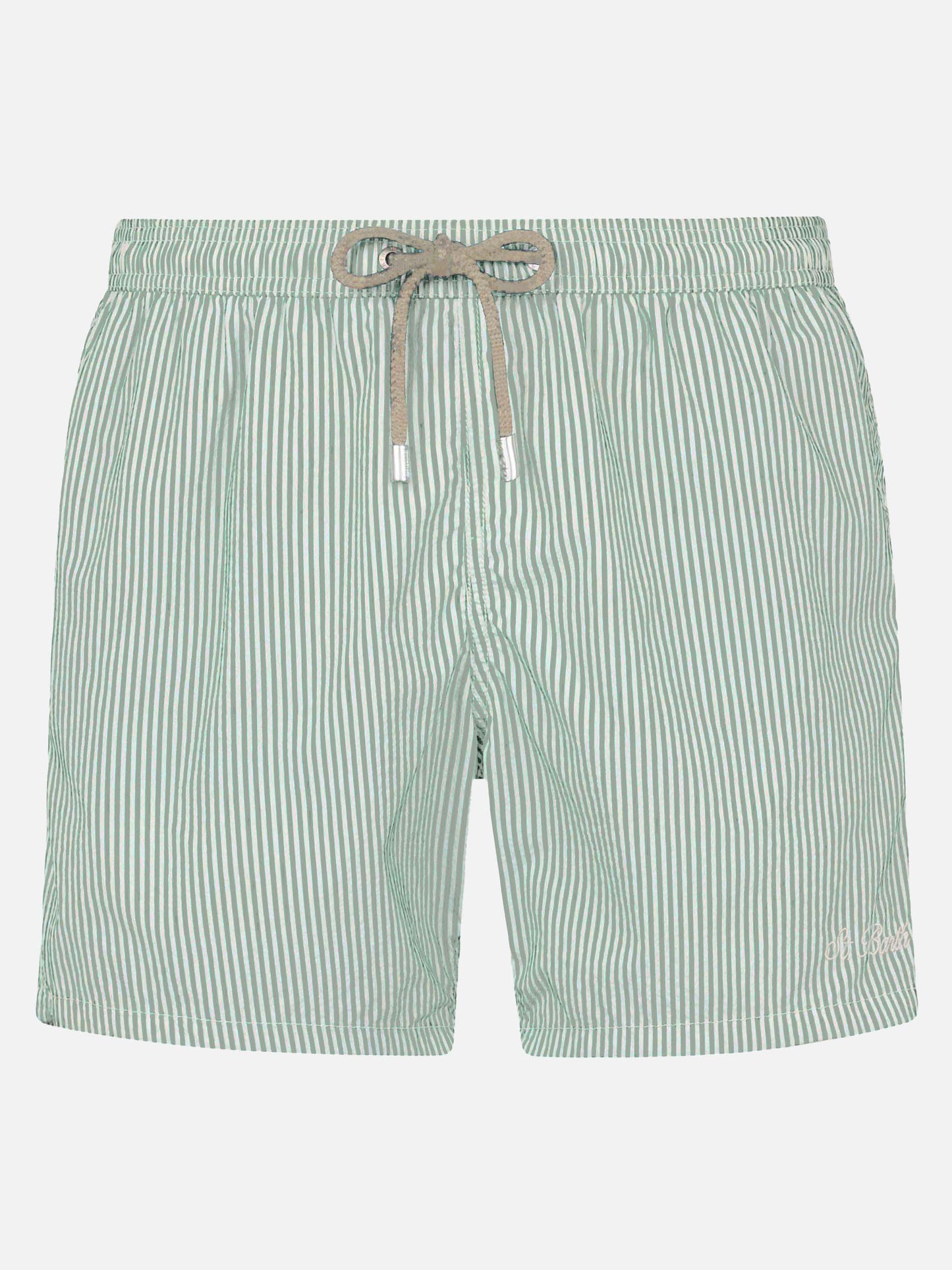 Patmos Badeshorts aus Seersucker in Salbeigrün mit Streifen, klassisch leicht