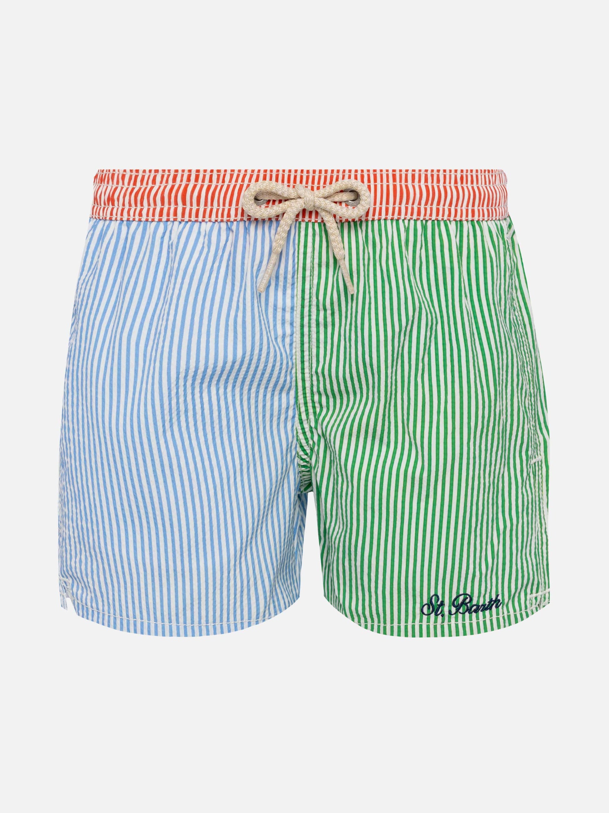 Patmos Jr seersucker striped mid-length swim shorts - MC2 Saint Barth
