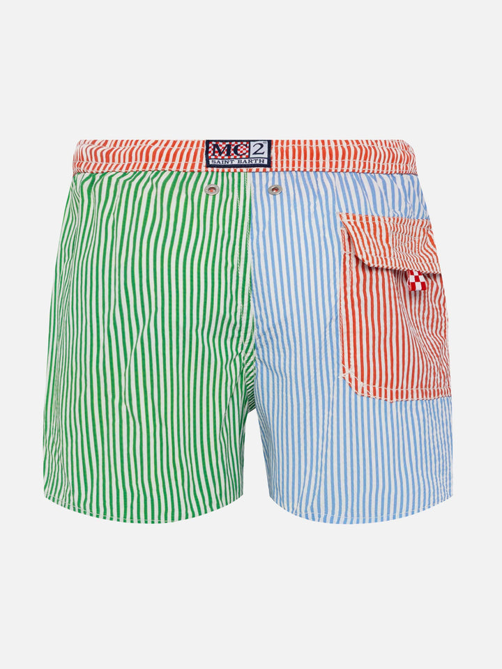 Patmos Jr seersucker striped mid-length swim shorts - MC2 Saint Barth