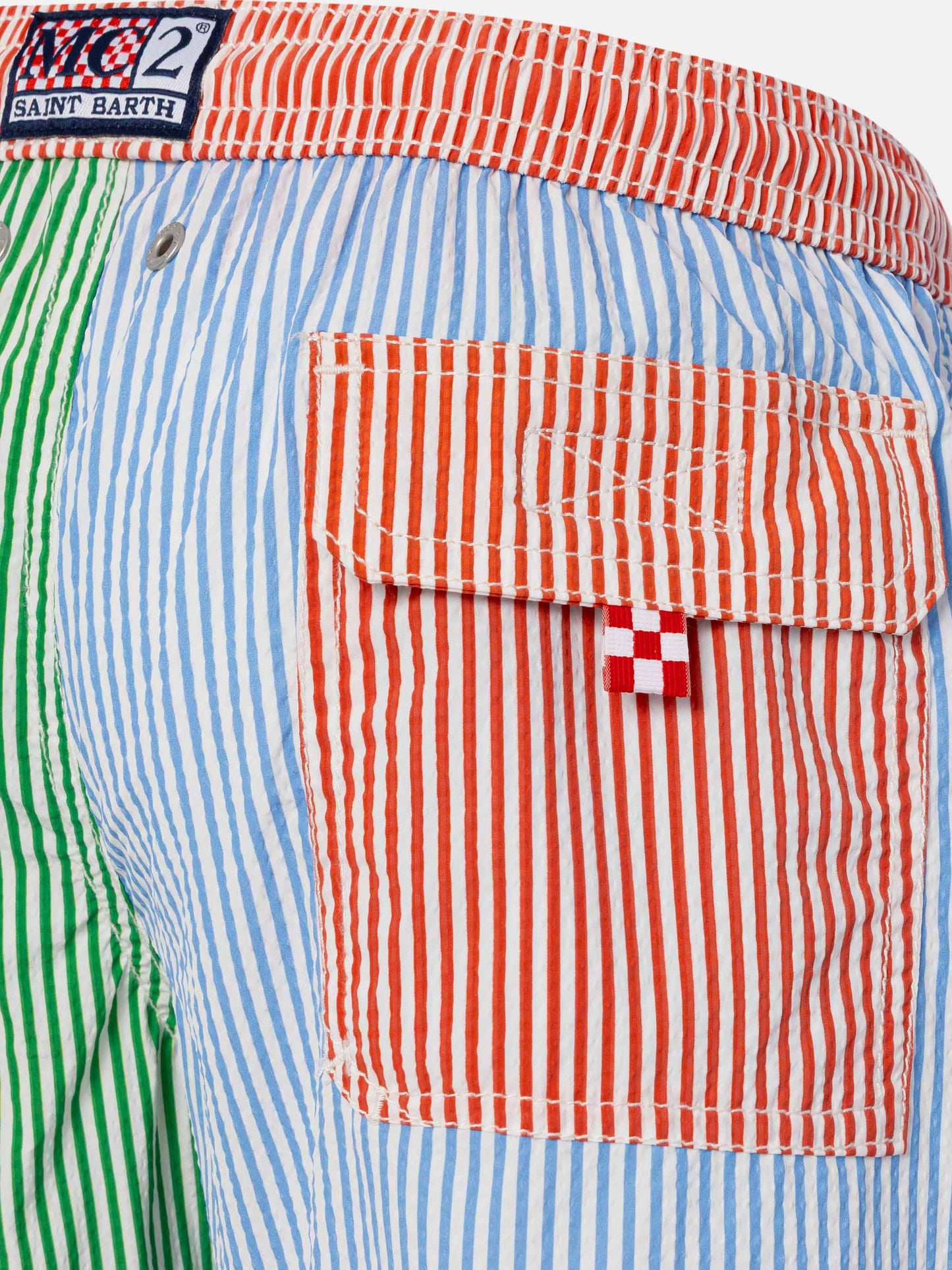 Patmos Jr seersucker striped mid-length swim shorts - MC2 Saint Barth