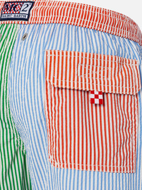 Patmos Jr seersucker striped mid-length swim shorts - MC2 Saint Barth