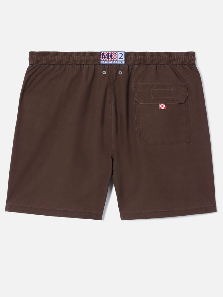 Patmos swim shorts in brown with used effect and logo embroidery
