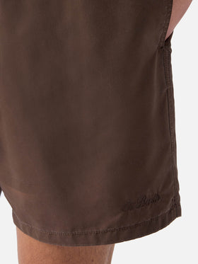 Patmos swim shorts in brown with used effect and logo embroidery