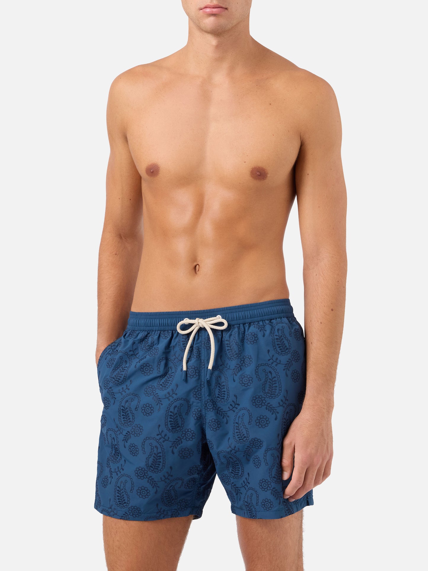 Patmos swim shorts in blue sangallo with embroidery