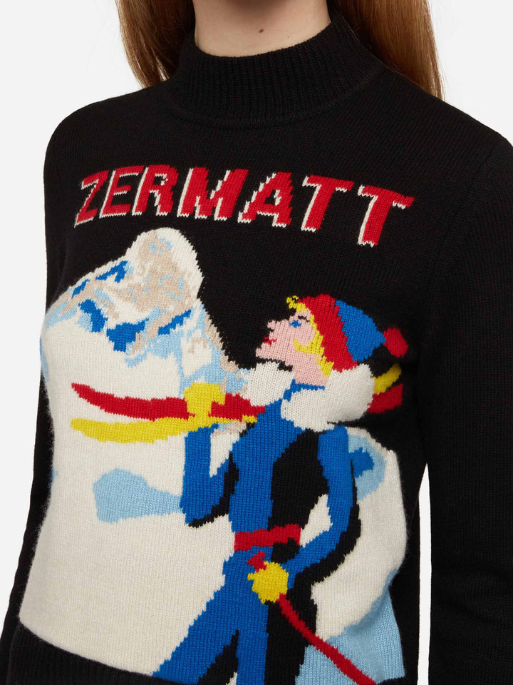 Crewneck sweater New Queen with Zermatt postcard jacquard - MC2 Saint Barth