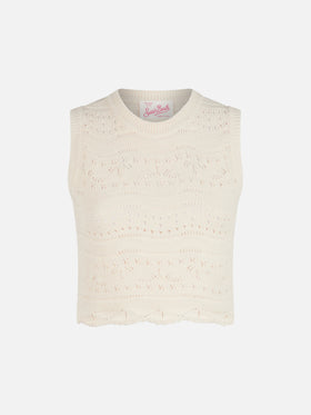 Top Peach in maglia di cotone bianco