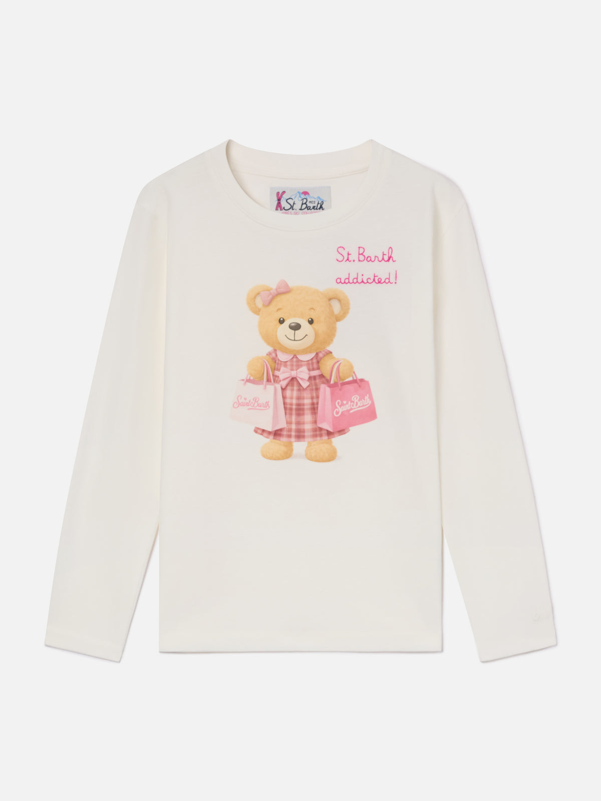 T-shirt manches longues White Penny en coton biologique avec imprimé ours en peluche 