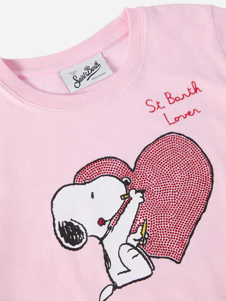 Penny Langarm-T-Shirt aus Baumwolle in Rosa mit Snoopy-Print und Strassapplikationen | PEANUTS SONDEREDITION