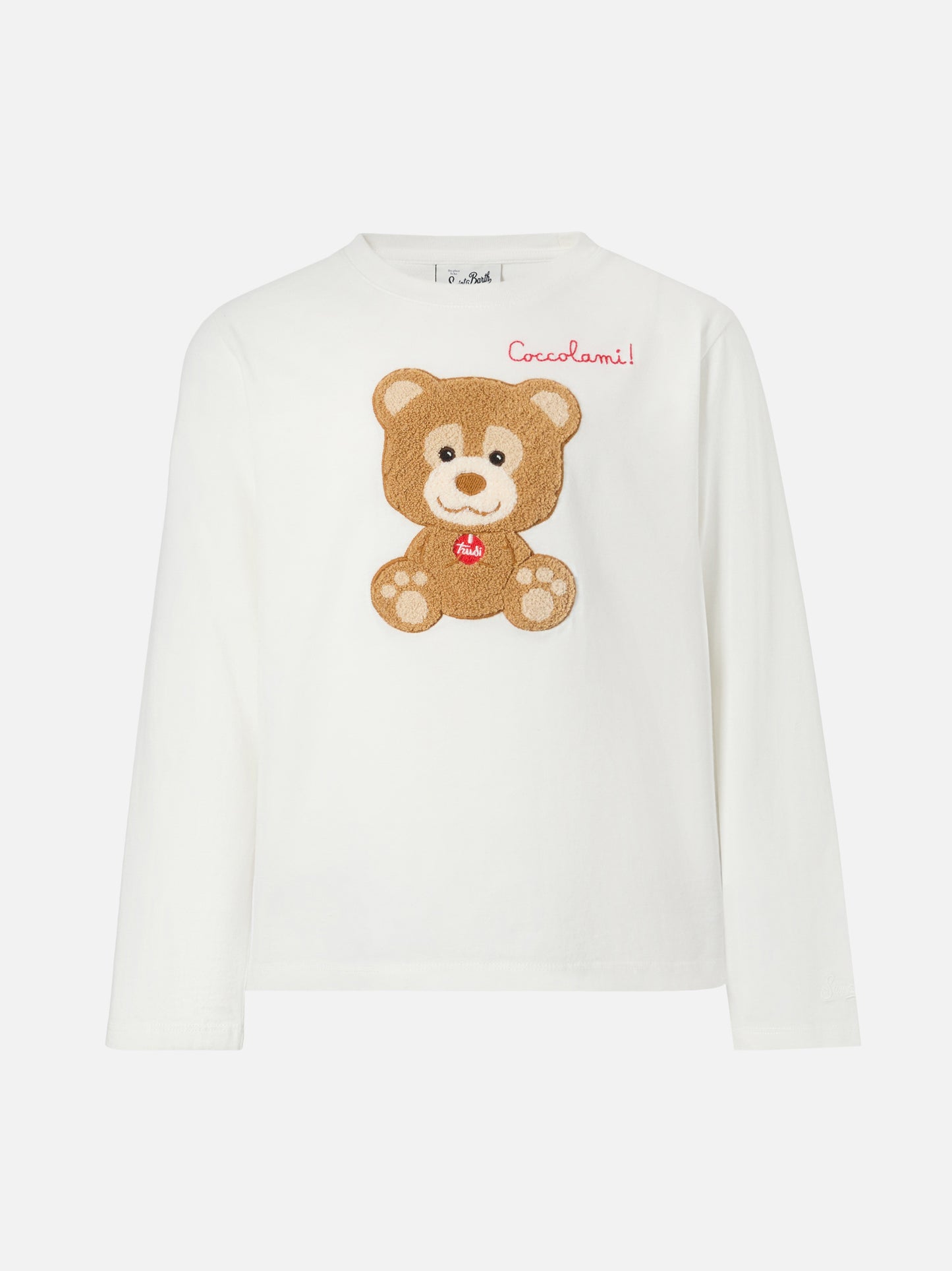 Penny long-sleeve cotton T-shirt in white with Trudi bear terry appliqué | TRUDI SPECIAL EDITION