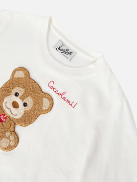 Penny long-sleeve cotton T-shirt in white with Trudi bear terry appliqué | TRUDI SPECIAL EDITION