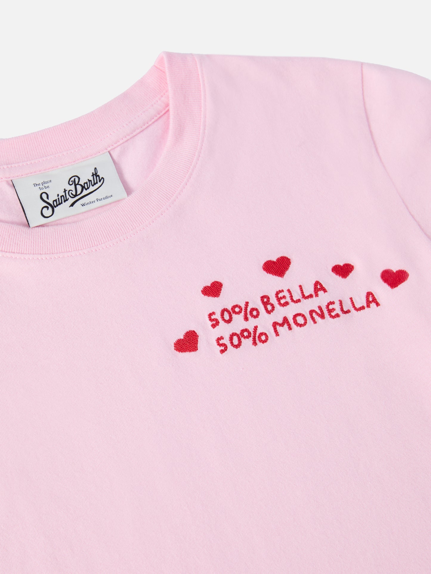 Penny Langarm-T-Shirt aus Baumwolle in Rosa mit Bella e Monella-Stickerei