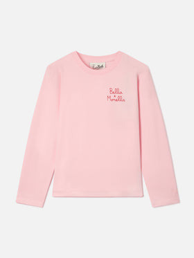 Camiseta de algodón Pink Penny de manga larga con bordado Bella E Monella 