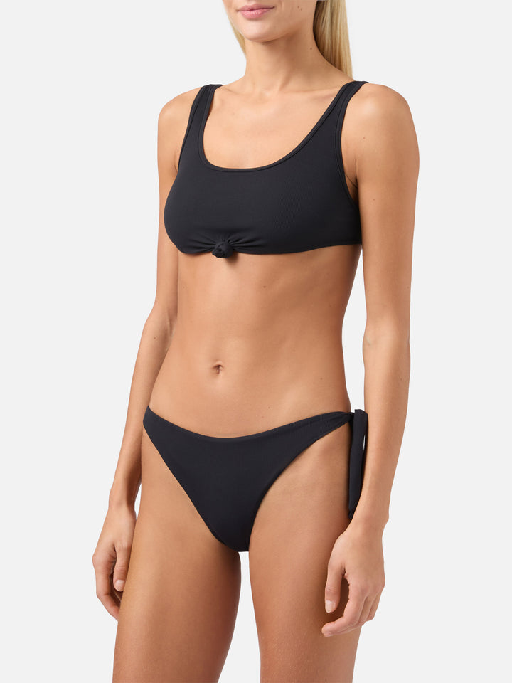 Black ribbed bralette bikini Petra Yali with front knot