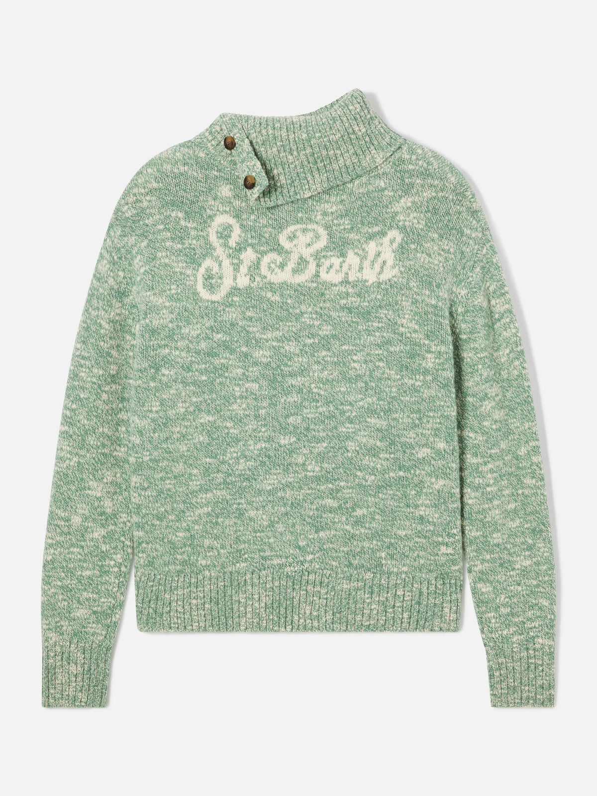 Jersey de lana de cuello alto Sage Philomene con bordado del logotipo 