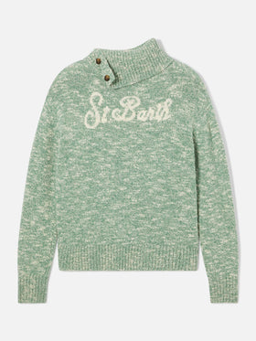 Jersey de lana de cuello alto Sage Philomene con bordado del logotipo 