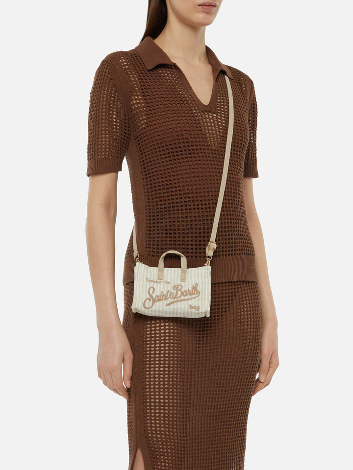 Linen Phone Bag with beige striped print - MC2 Saint Barth