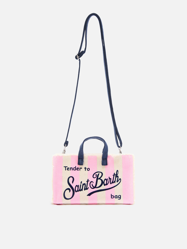 Sac en toile Micro Phone à rayures blanches et roses avec logo contrasté 