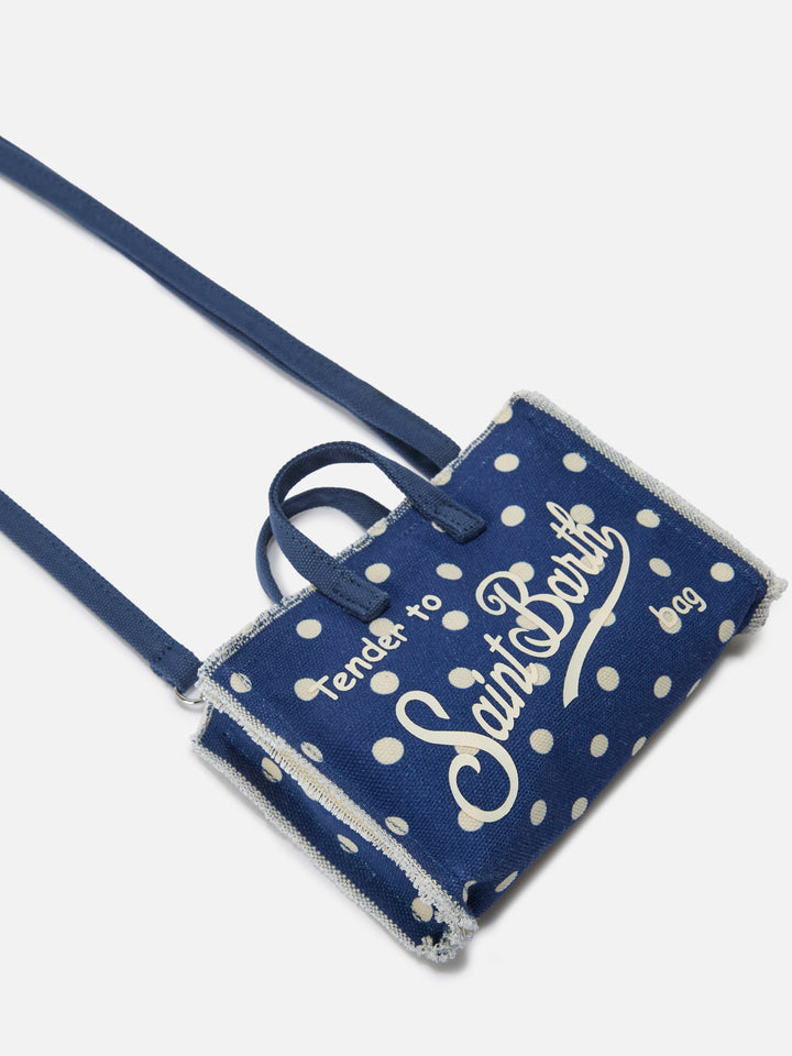 Micro Phone blue polka dot canvas bag with contrasting logo