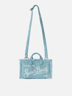 micro Phone solid light blue linen bag with contrasting logo