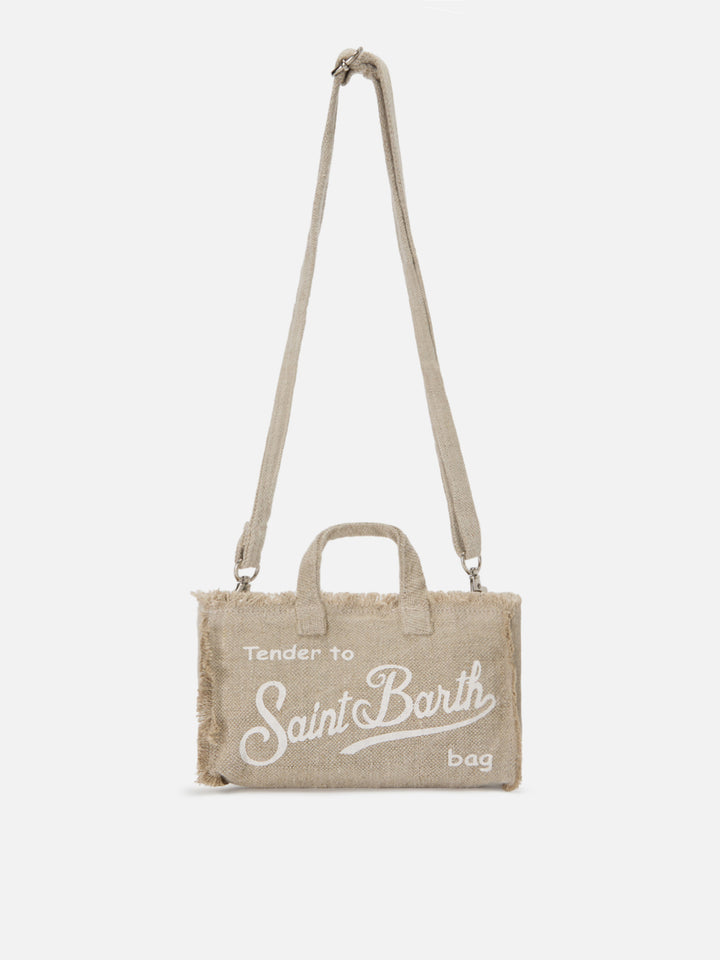micro Phone solid beige linen bag with contrasting logo