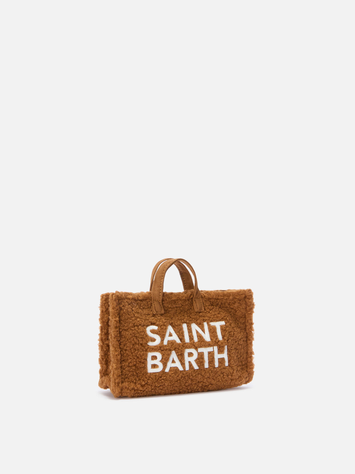 Bolso para teléfono marrón en tejido teddy con bordado del logotipo 